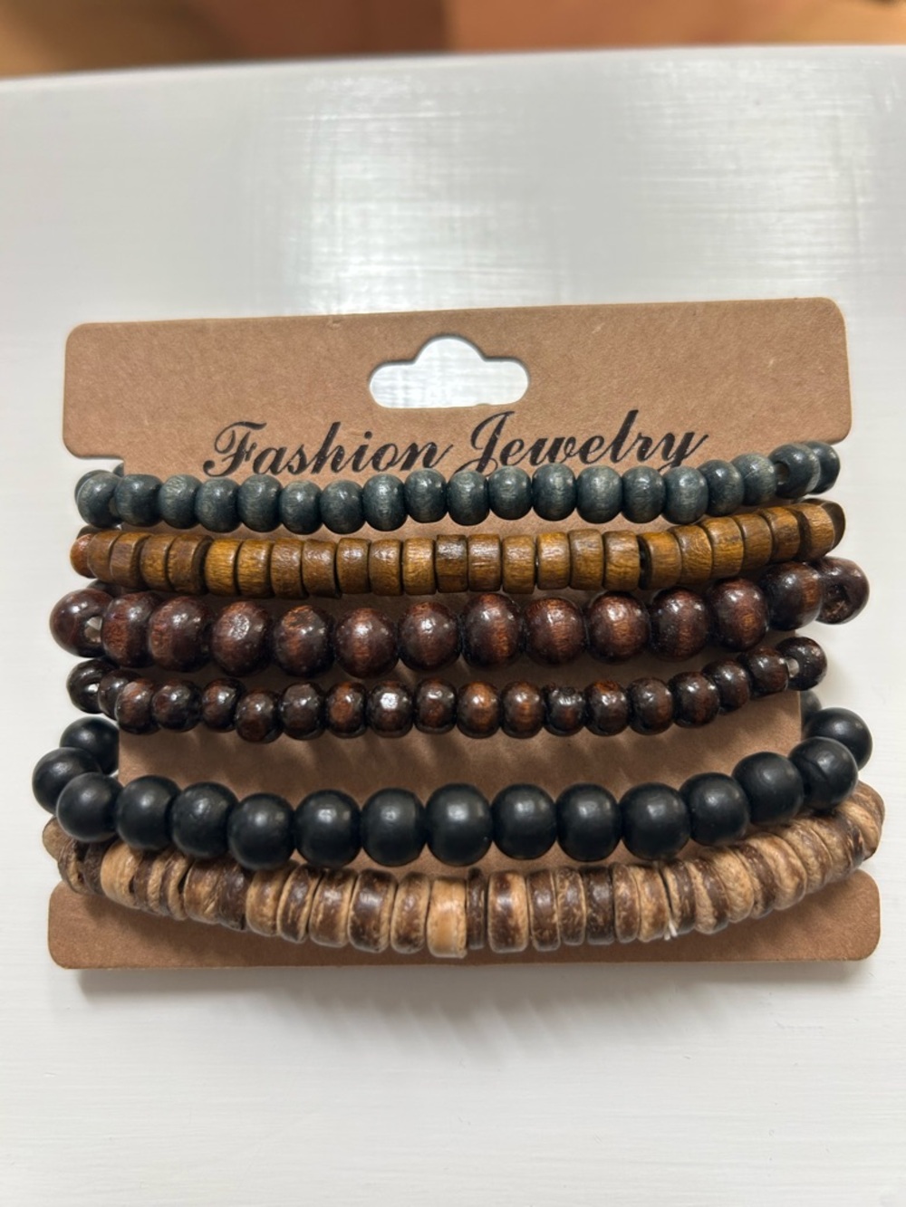 Stacked Beaded Bracelet Set - Natural Brown & Black